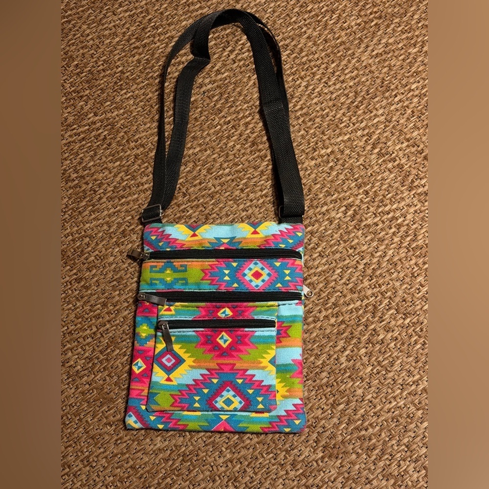 ❤️ 2 for $10 ❤️ Multicolor Aztec Pattern Crossbody Bag with Black Strap
